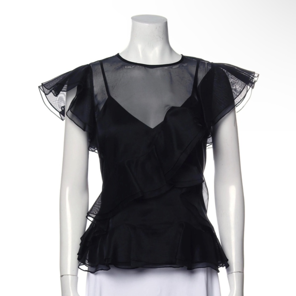 REBECCA TAYLOR Black Silk Ruffle Top. Size 4